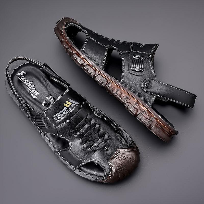 Sandals men's summer first-layer cowhide beach shoes, genuine leather cowhide soft soles, driving outside, Baotou Dad cool slippers are popular