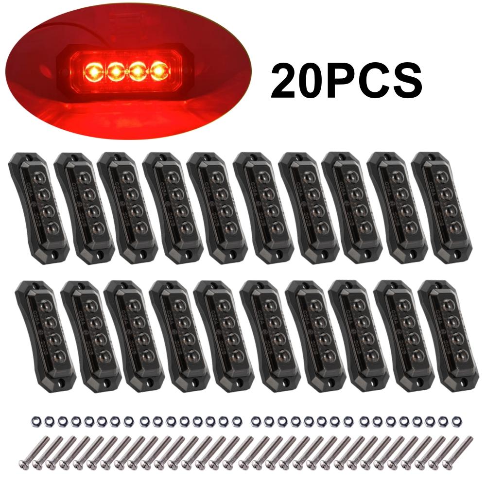 

20PCS 4 LED Trailer Side Lights Dark Smoked Lens Truck Sidelight LED Clearance Lights For Trucks 12v 24v