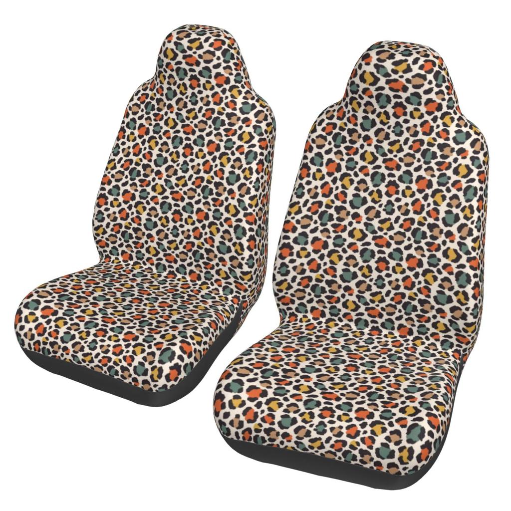 Classic Wild Cheetah Colorful Leopard Print Car Seat Covers for Women Man Universal Auto Front Seats Protector Fits for Car SUV