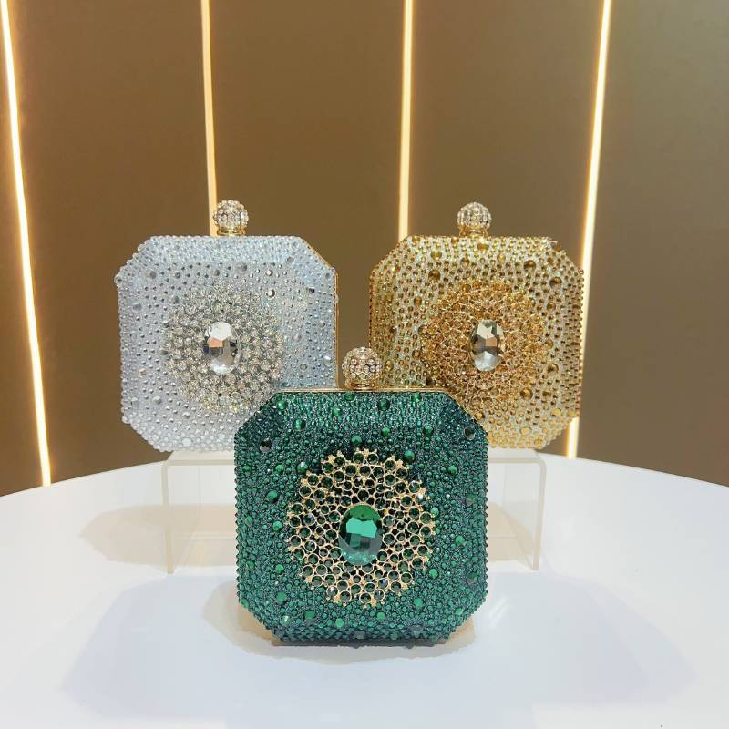 Mini Womens Evening Clutch With Glittering Water Drilled Embellishments For Party And Dinner Events