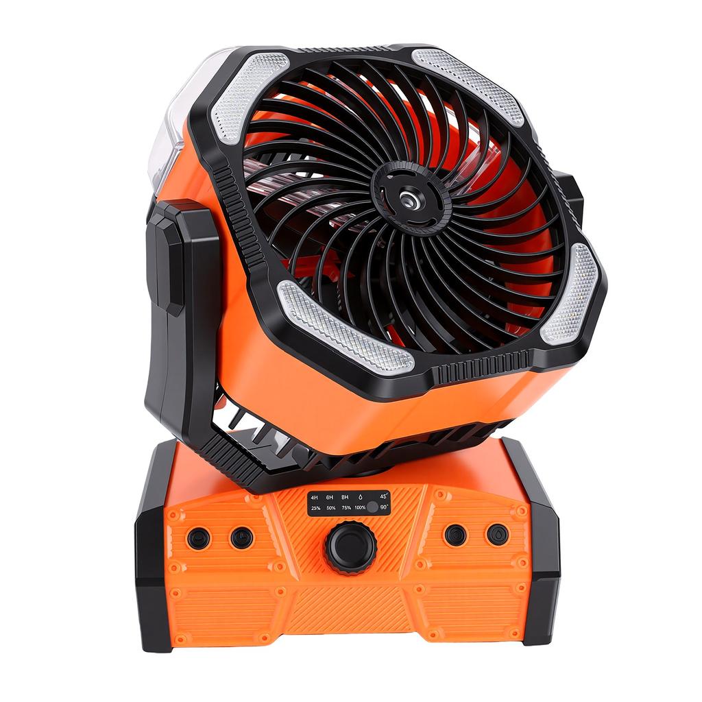 Rechargeable Camping Fan with LED Light Portable Outdoor Tent Fan Dual Use Remote Control Mist Sprayer for Outdoor