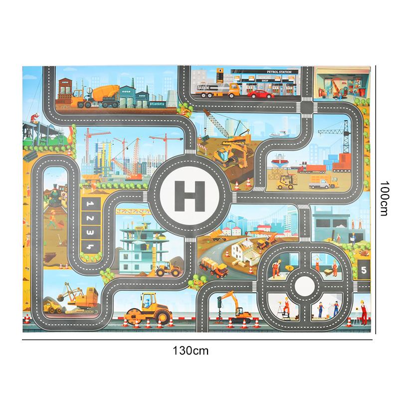 130x100cm Children Games Mat Cartoon City Traffic Map Non-Slip Playmat For KidsToddler Montessori Early Education Toys TMZ