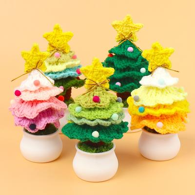 Mini Crochet Christmas Tree Potted  Christmas Accessories Creative Handmade Plant Car  Table Decor