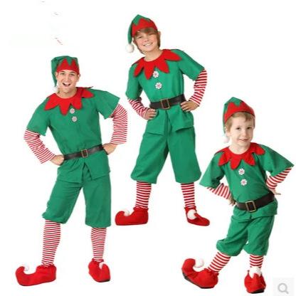 Costume d'Elfe de Noël pour Enfants, Costume Cosplay Vert de Noël pour Adulte pour Fête Familiale coordonnée