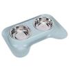 Stainless Steel Pet Cat Double Bowls Feeder Water Food Basin Feeding Supplyblue
