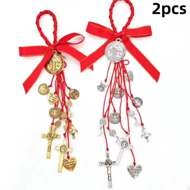 1Pcs/2Pcs Vintage Saint Benedict Medal Pendant Prayer Alloy Hanging Ornaments Blessing San Benito Medalla Cross