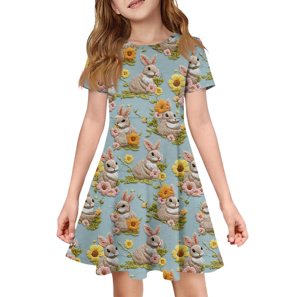 Girl Summer Dress Color & Print Short Sleeve Dress With Pocket Casual Dress Shorts Sleeve Party Dress Easter Day