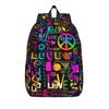 Peace Foral Love Pattern Teenage Backpack Durable Student Hiking Travel  Daypack for Men Women Laptop Shoulder Bag
