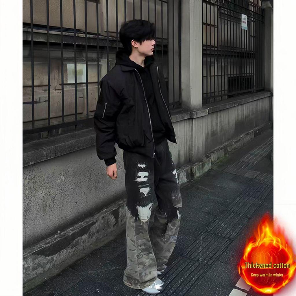 Men's Black MA1 Bomber Jacket - Autumn Streetwear Cool Lapel Short Silhouette Baseball Outerwear.