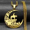 Moon Western Cowboy Animal Necklace For Women Men Stainless Steel Horse Cow Silver Color Mountain Ranch Scenery Chain Jewelry