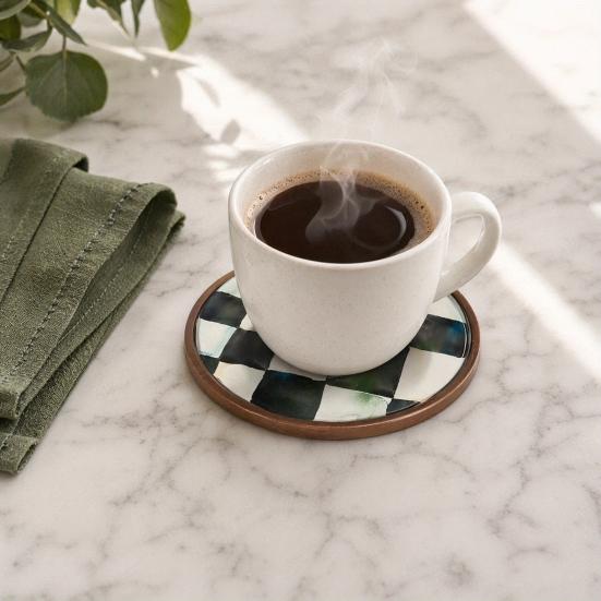 Wooden Coasters, Coastal Ocean Theme Fish/Checkered Plaid Pattern Coasters for Drinks, Coffee Table, Home, Kitchen, Office, Bar Decor