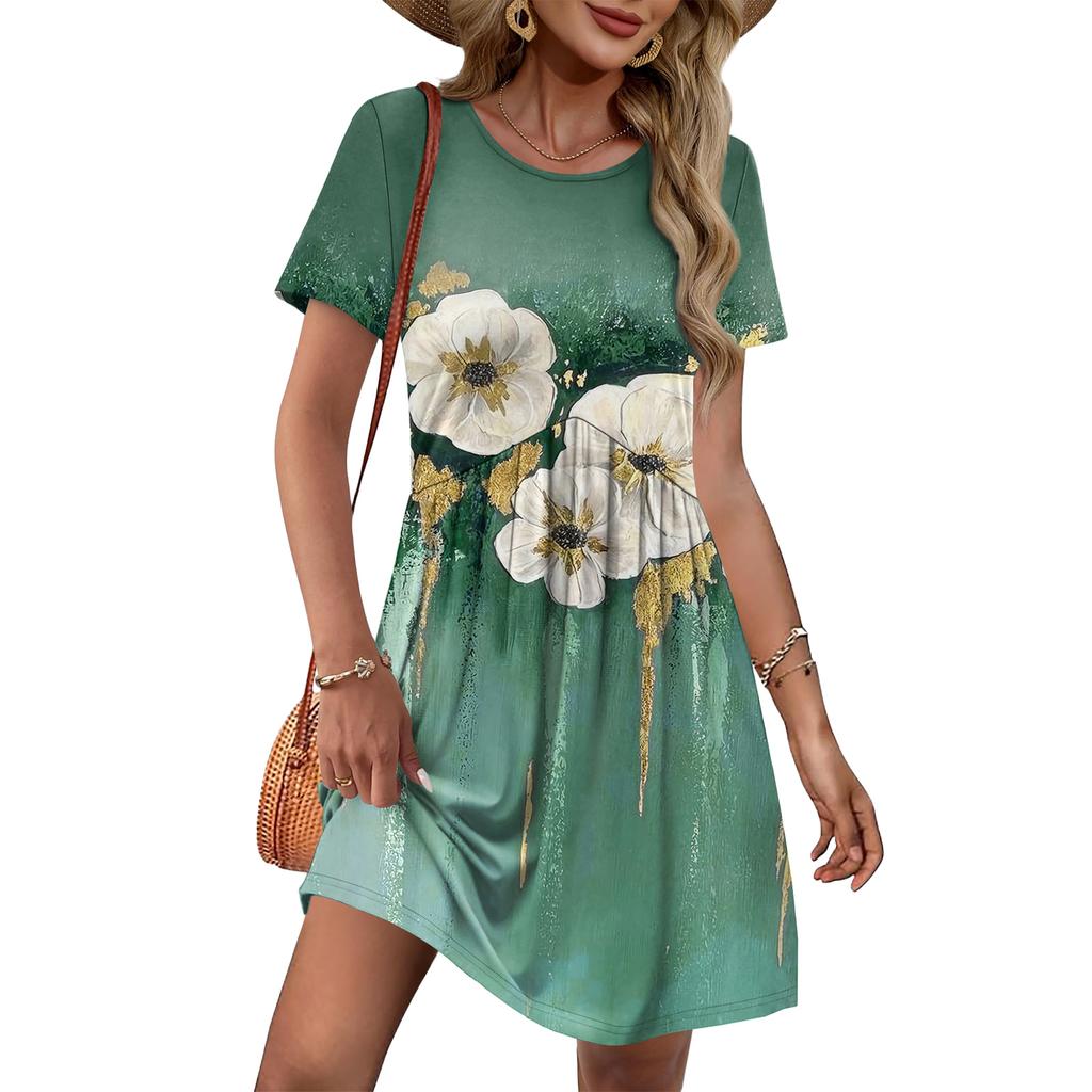 Dresses For Women Short Sleeve O Neck Casual Dresses Waist Maternity Dress With Pockets