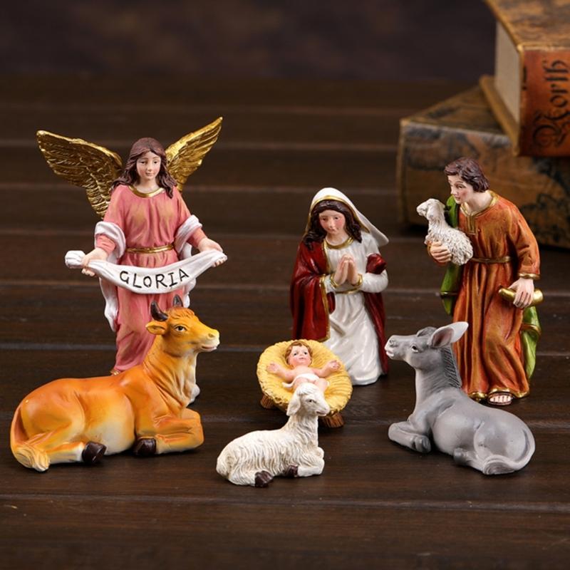 Christmas Nativity Figurines Resin Nativity Scene Statue with Stable Holy Family Statue Table Centerpieces Home Decors