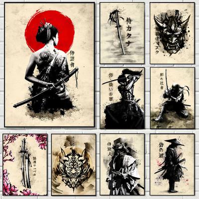 Japanese Samurai Warrior Canvas Painting Wall Art Character Posters and Prints Home Decorating for Living Room Bedroom No Frame