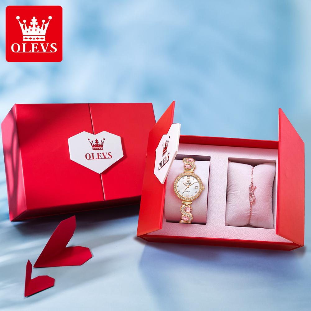 OLEVS 5633 Woman Watch Elegant Fashion Quartz Watch Diamond Bracelet Ladies Watch Original Date Watch Bracelet Set Gifts Reloj
