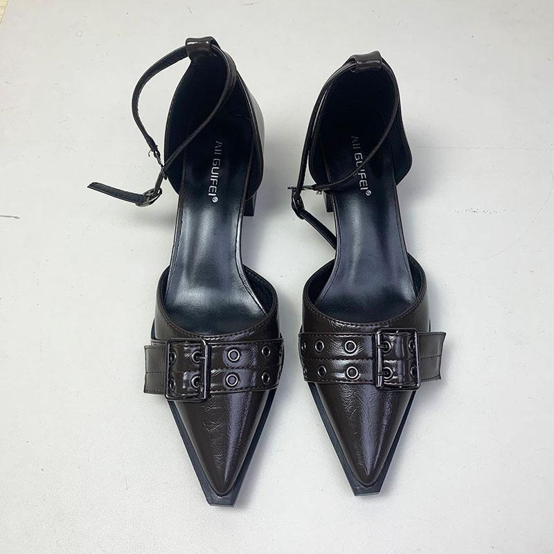 Mode Mode Knöchelschnallenriemen Pumps Damen Mittelhohe Absätze Schuhe Weiblich Flaches Schuhwerk Spitzschuh Damen 4cm Quadratabsätze Schuhe