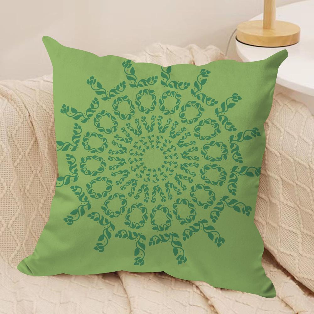 Bohemia Green Classic Cushion Cover Silky Short Plush Double-Sided Printed Pillow Case for Sofa All Seasons Home Decor Gift