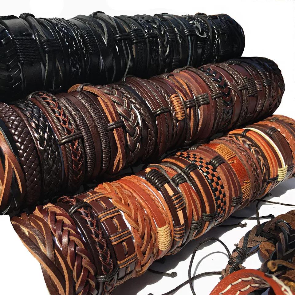 Mixed Color Handmade Braided Leather Bracelets - Set of 100 Pieces, Hot Selling with Cross-border Popularity