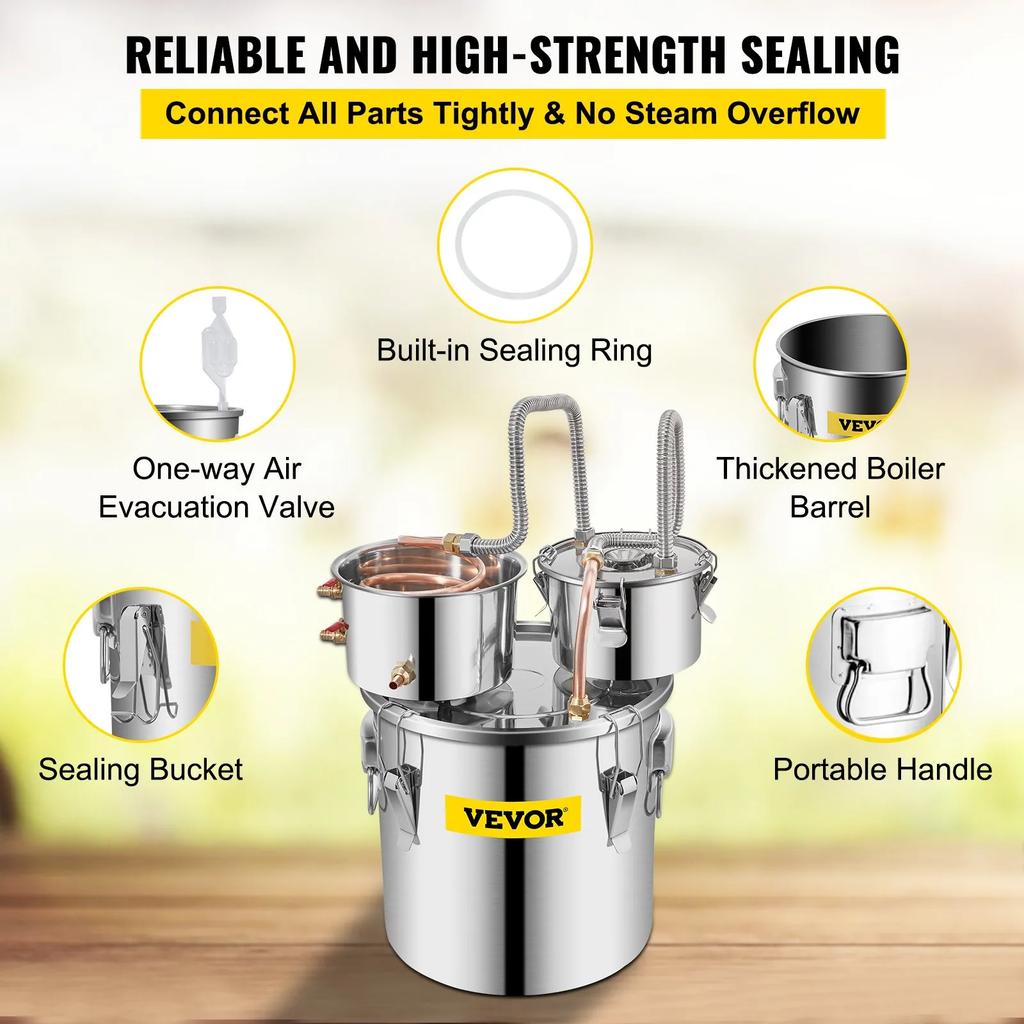 VEVOR Still Distiller 5Gal 21L Stainless Steel Water Distiller Copper Tube with Circulating Pump Home Brewing Kit Build-in Thermometer for DIY Whisky