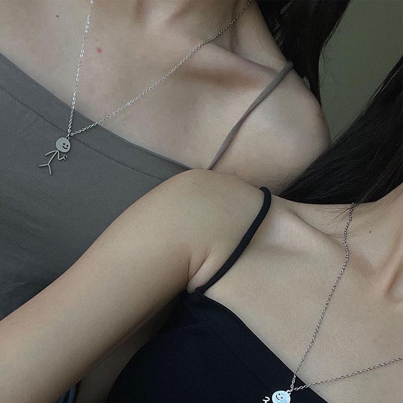 Alloy Little Man Pendant - European & American Cross-border Anime Layered Necklace for Women: High-end Niche Personality & Couple Style