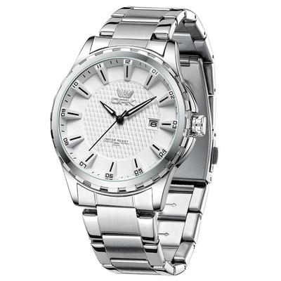 Men's Quartz Wristwatch Silver Waterproof Stylish Classic Date Luminescent High School and Business Gift