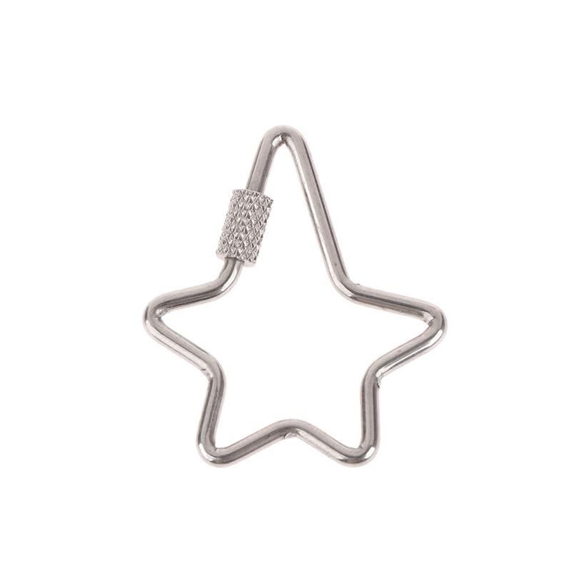 Creative Stainless Steel Star Hexagon Carved Screw Lock Hook Carabiner Keychain Jewelry Diy Clasp