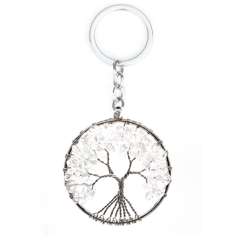 7-Color Natural Crystal Tree of Life Keychain Pendant
