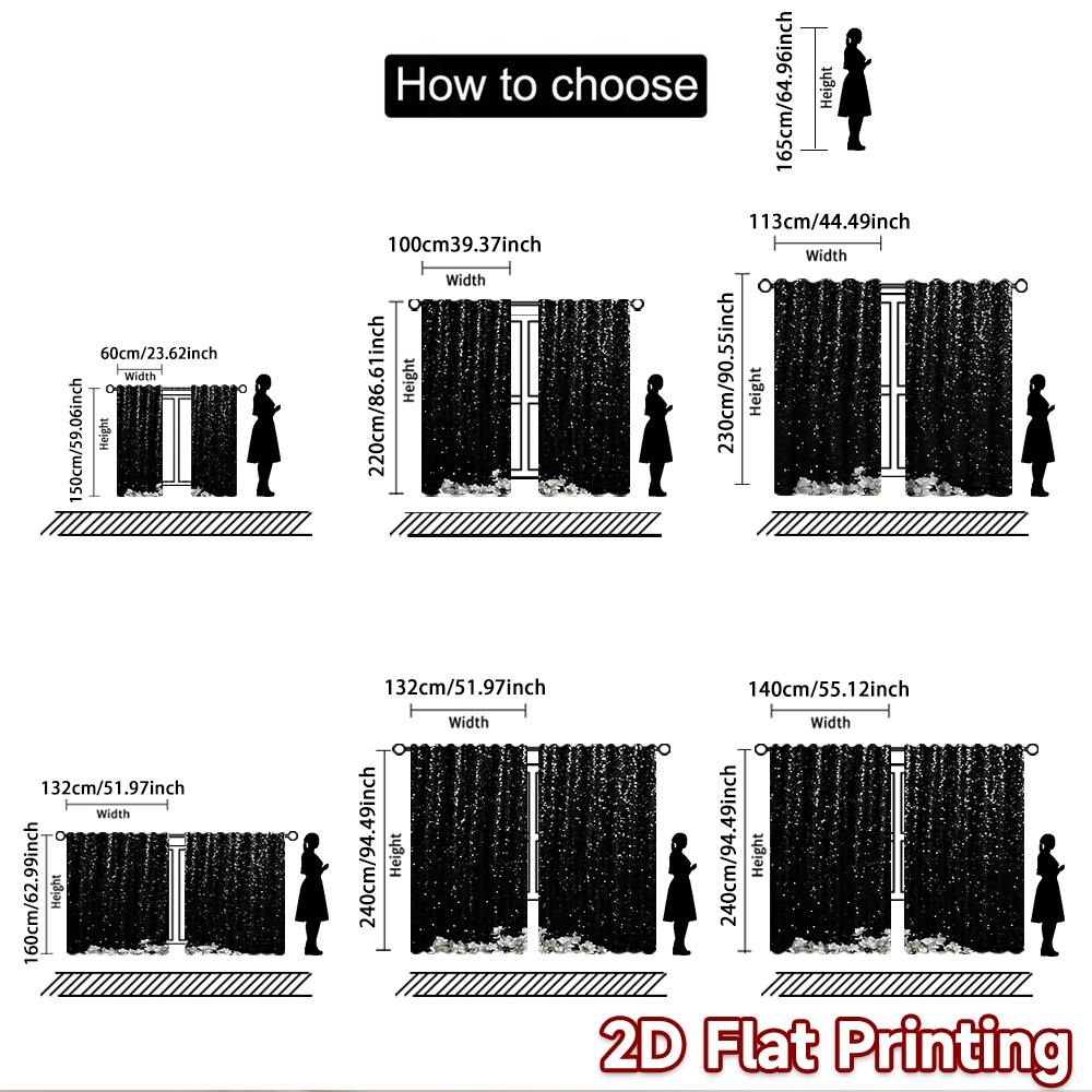 1pc 2D Flat Photography Backdrop Background Cloth Black Sparkle and Flowers 100% Polyester Birthday Party for Indoor