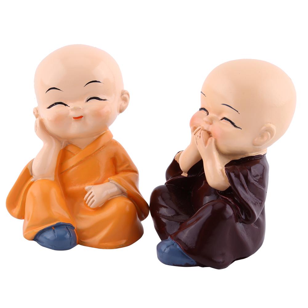Statuette Bébé Bouddha, 4 Pièces, Petits Moines Figurines Bouddha, Mignon Moine Kungfu, Décoration Intérieure de Voiture, Artisanat en Résine, Étagère Murale,