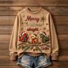Women's Christmas Print Round Neck Long Sleeve Pullover Top for Holiday Casual Wear