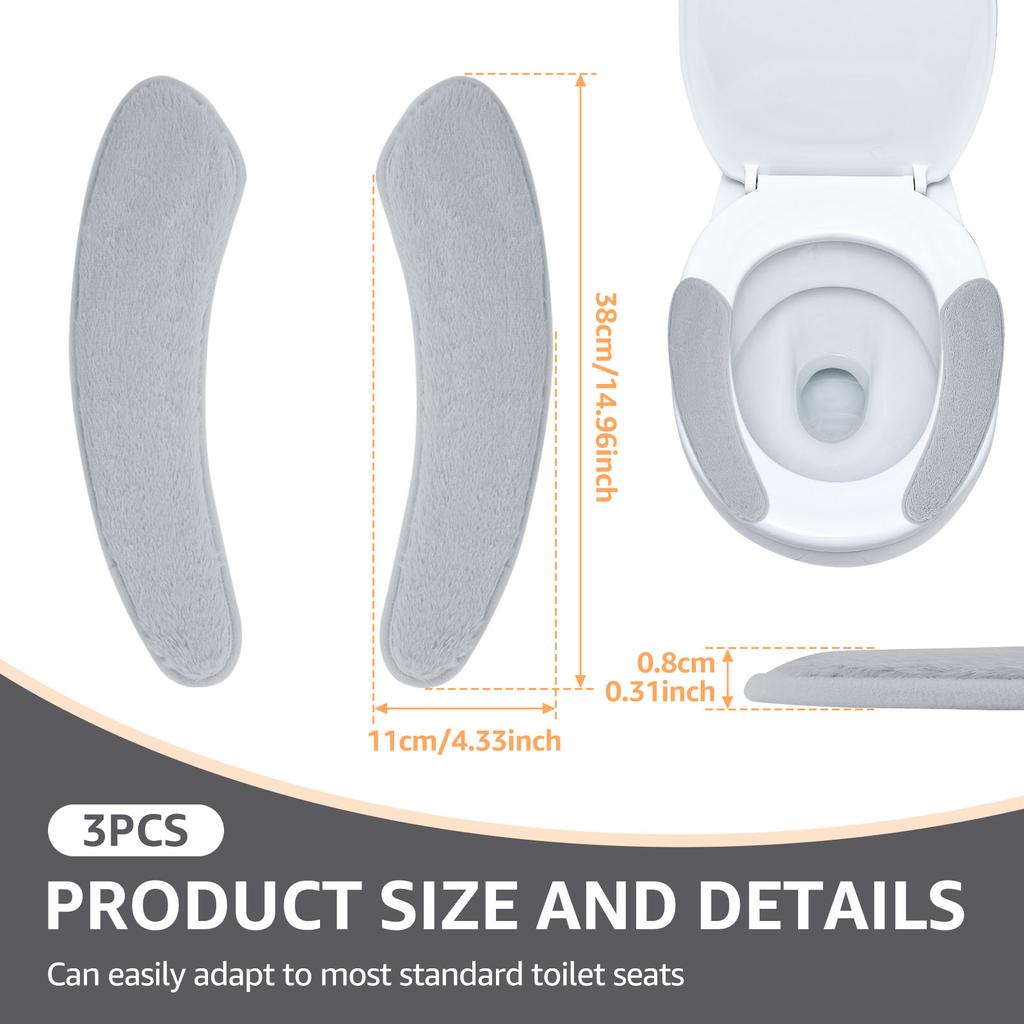3 Pairs Soft Plush Toilet Seat Cover Self Adhesive Winter Warm Reusable Universal Toilet Cushion Thickened Washable