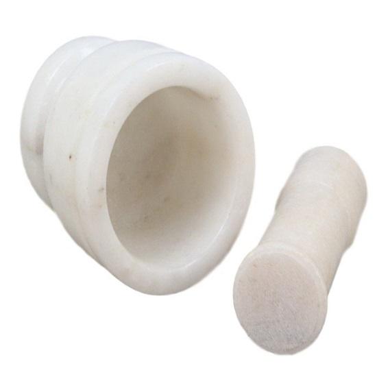 10.16 Cm White Marble Imam Dasta Mortar and Pestle Set Ohkli Musal Kharal