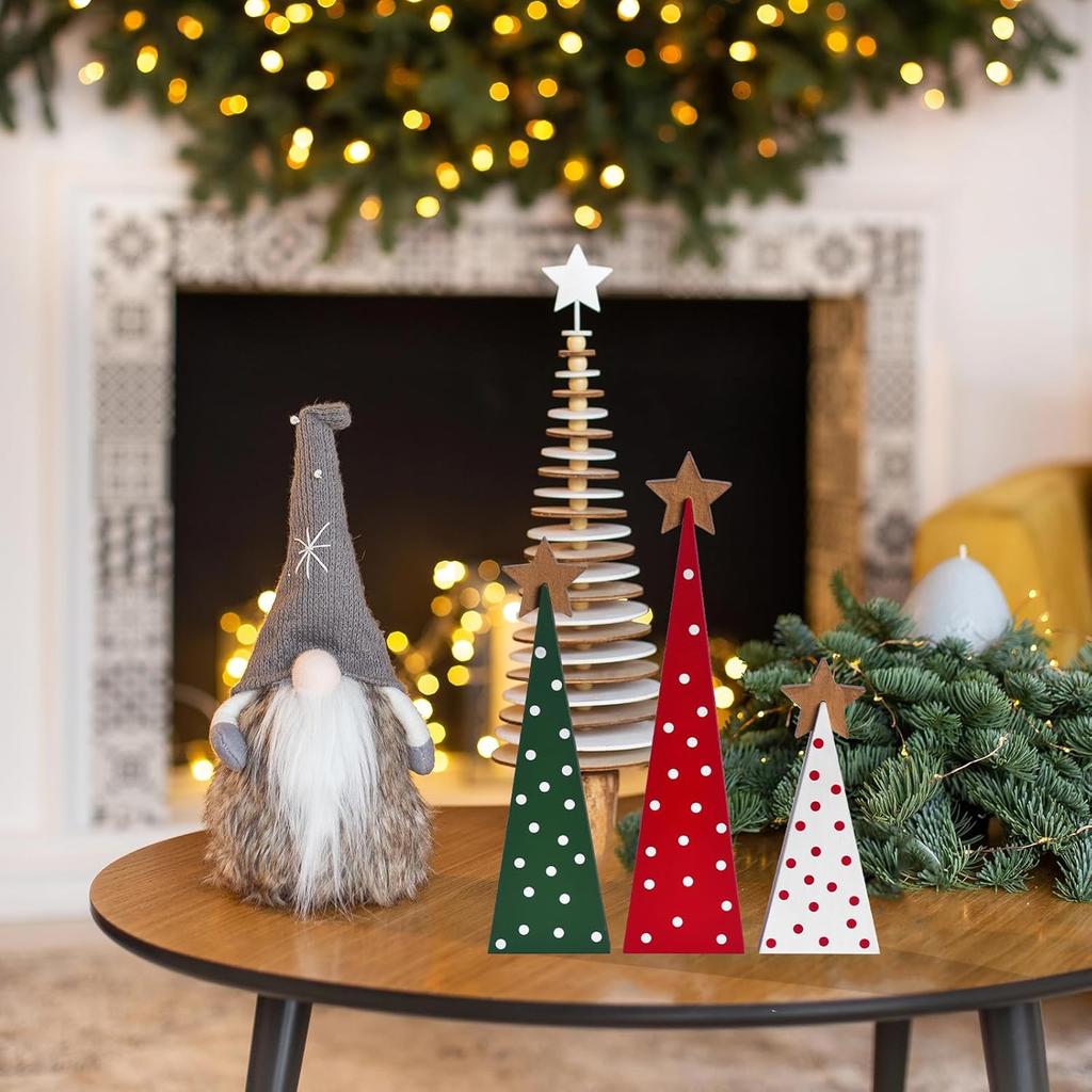 3PCS Set Wooden Christmas Tree Table Decor 0.6cm Creative Home Holiday Atmosphere Party Shooting Props