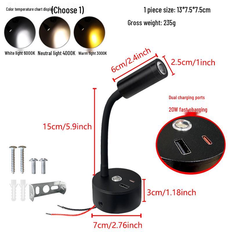 12V LED RV Bedside Reading Light with USB, 3W Yacht Marine Interior Lamp.
