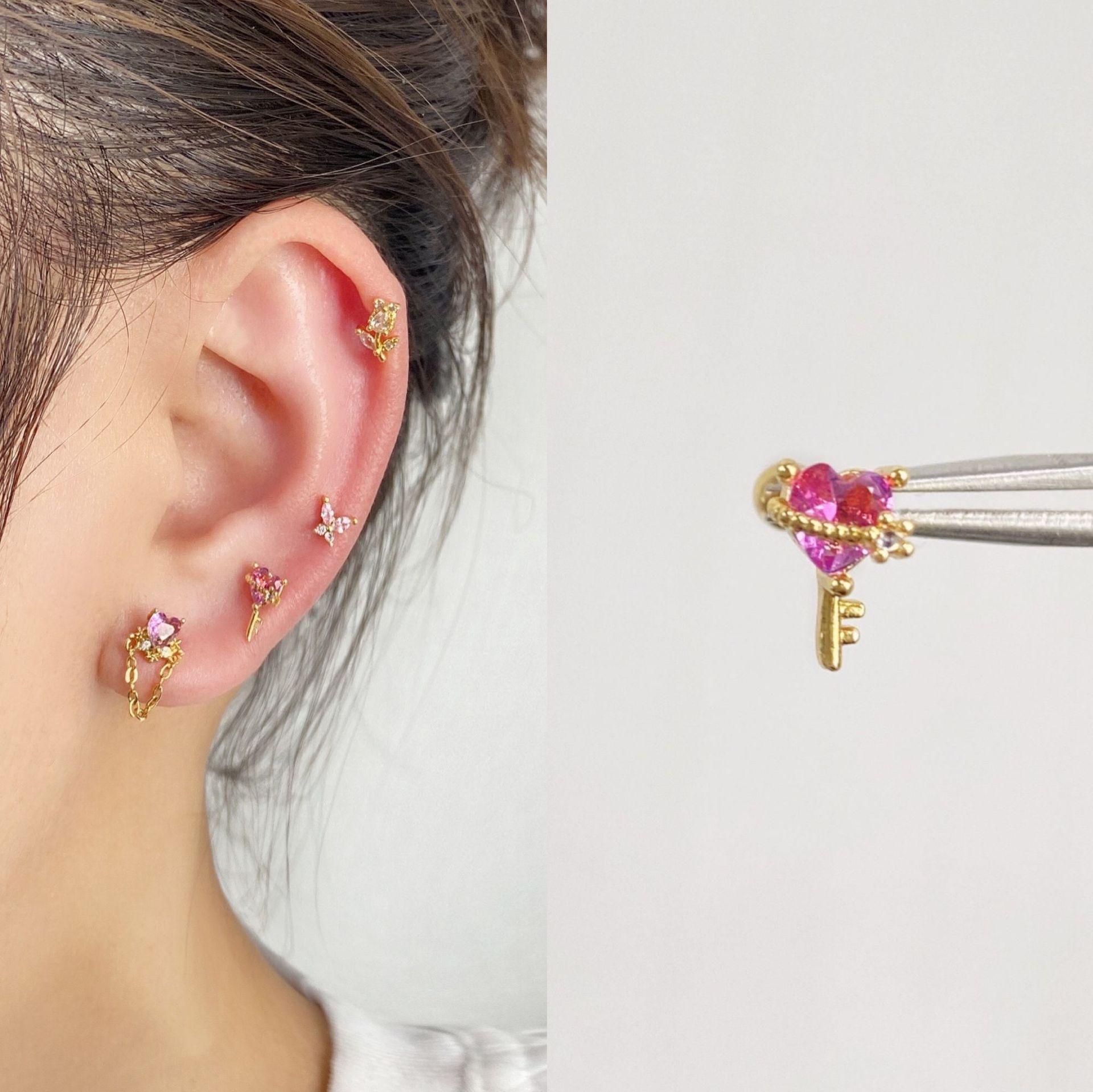 

Корейские модные спиральные серьги-гвоздики из нержавеющей стали с цирконием для двойного пирсинга