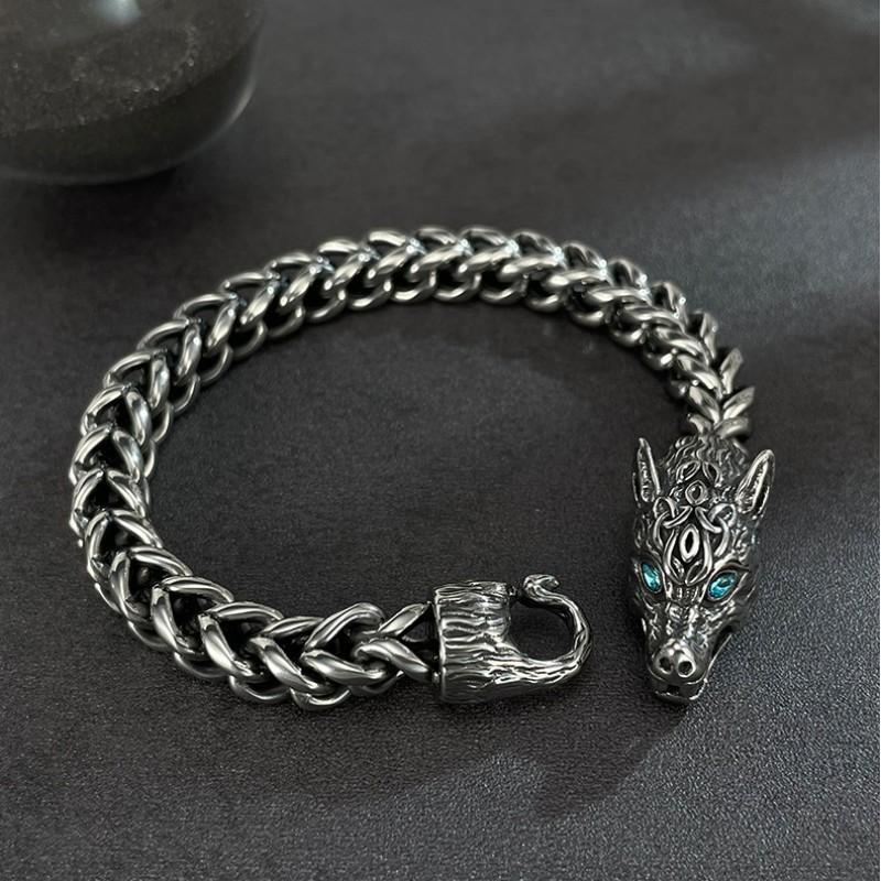 Pulsera de Hombre con Cabeza de Lobo Oscuro Estilo Europeo Americano Vintage Punk Moda Joyería Versátil Venta al por Mayor