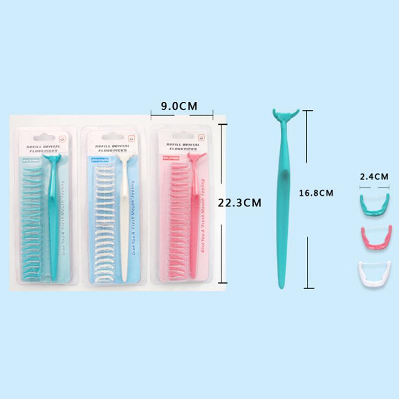 20 Stück Zahnseidekopf+1 Stück Griffbürste Zahnseidekopf Auswechselbar Zahnstocher