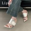 Fashion Liyle Elegant Pointed Toe Patent Leather Sexy High Heels Mules Women Slippers Crystal Rhinestone Buckle Designer Shoes Sandals