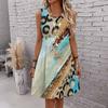 Women Plus Size Sleeveless Round Neck Brush Stroke Leopard Marble Hybrid Print Loose Knee Length Summer Dress