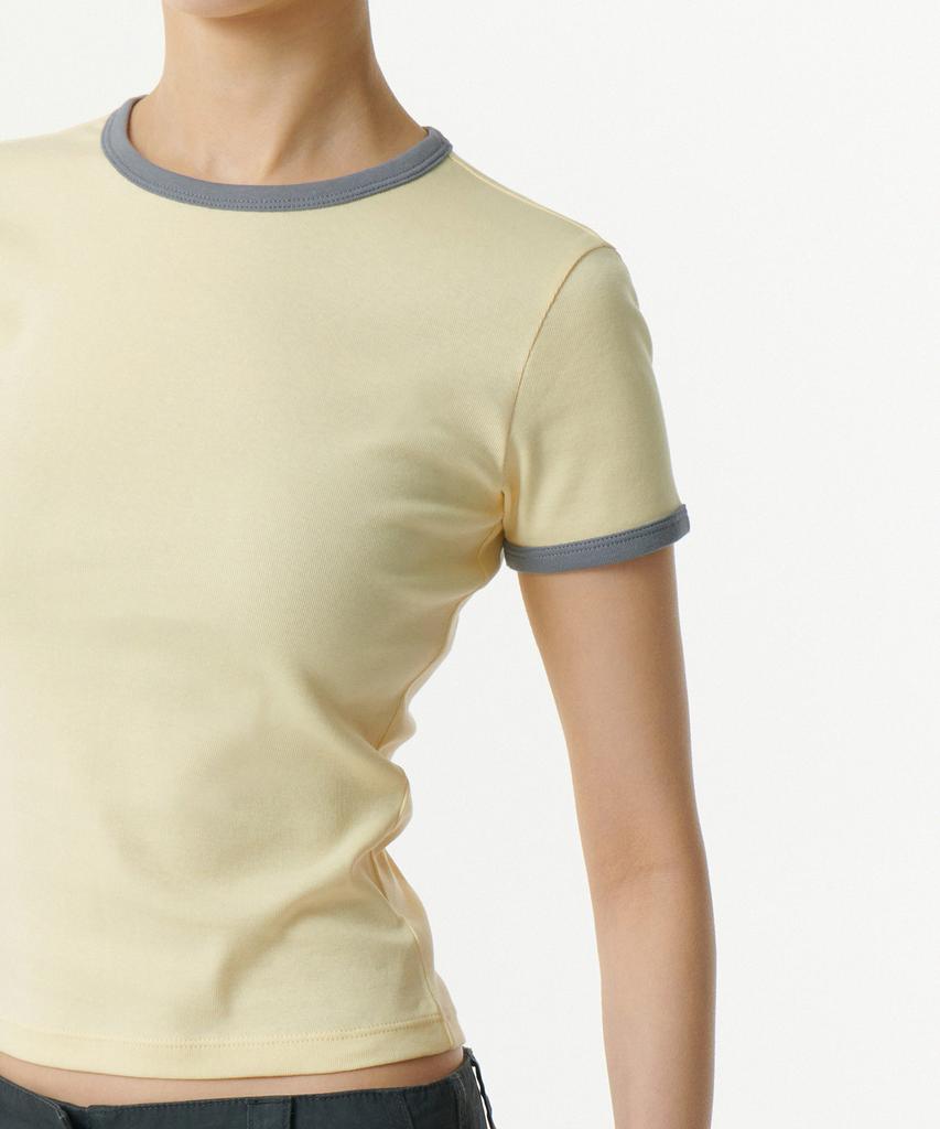 MUSINSA STANDARD WOMAN Women'S Slim Crew Neck Ringer T-Shirt [Lemon/Grey]