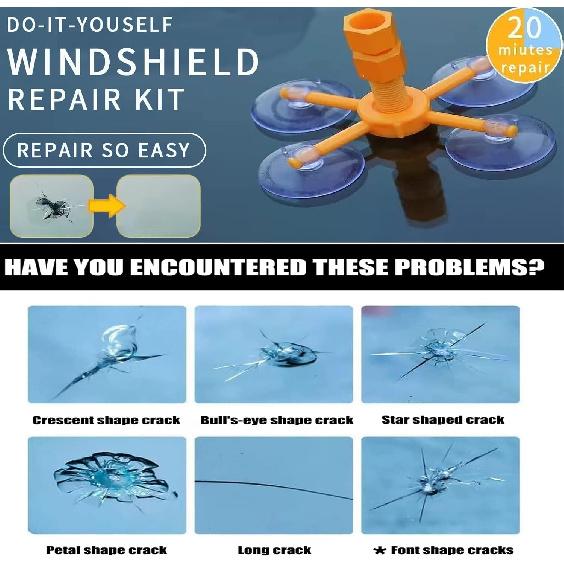 VICKJES Windshield Repair Kit, Glass Repair Fluid 4 Pcs Car Glass Repair Kit, Windshield Crack Repair Kit, Glass Repair Fluid Quick Fix for Chips,