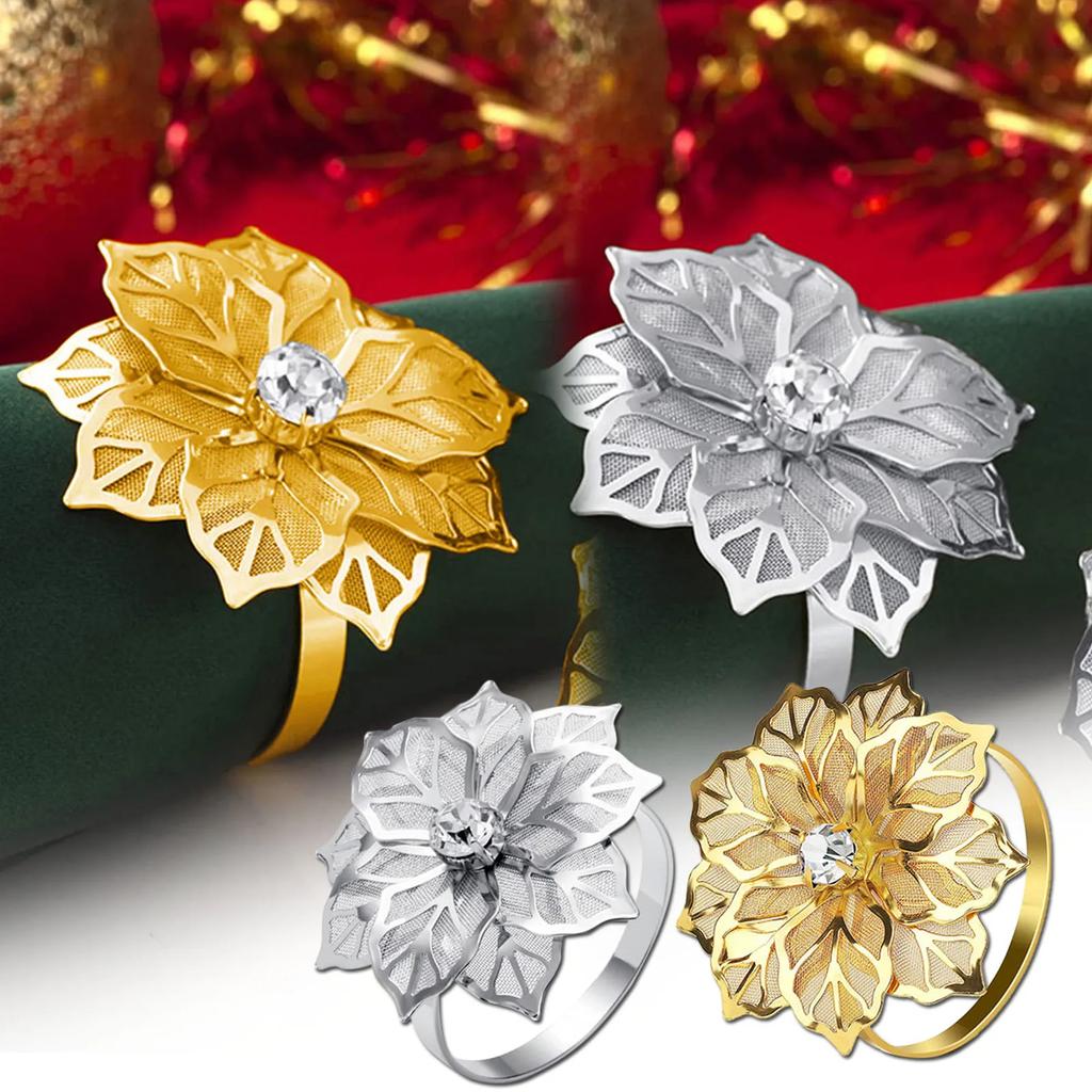 Alloy Hollow Out Flower Napkin Rings Elegant Table Decor Holders for Wedding Party Dinner Events Christmas Celebration Gift