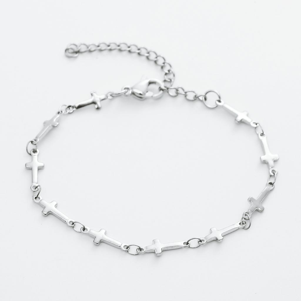Fashion Stainless Steel Peach Heart Heart-shaped Chain Bracelets for Women Cross Personalized Extension Chain Adjustable Jewelry