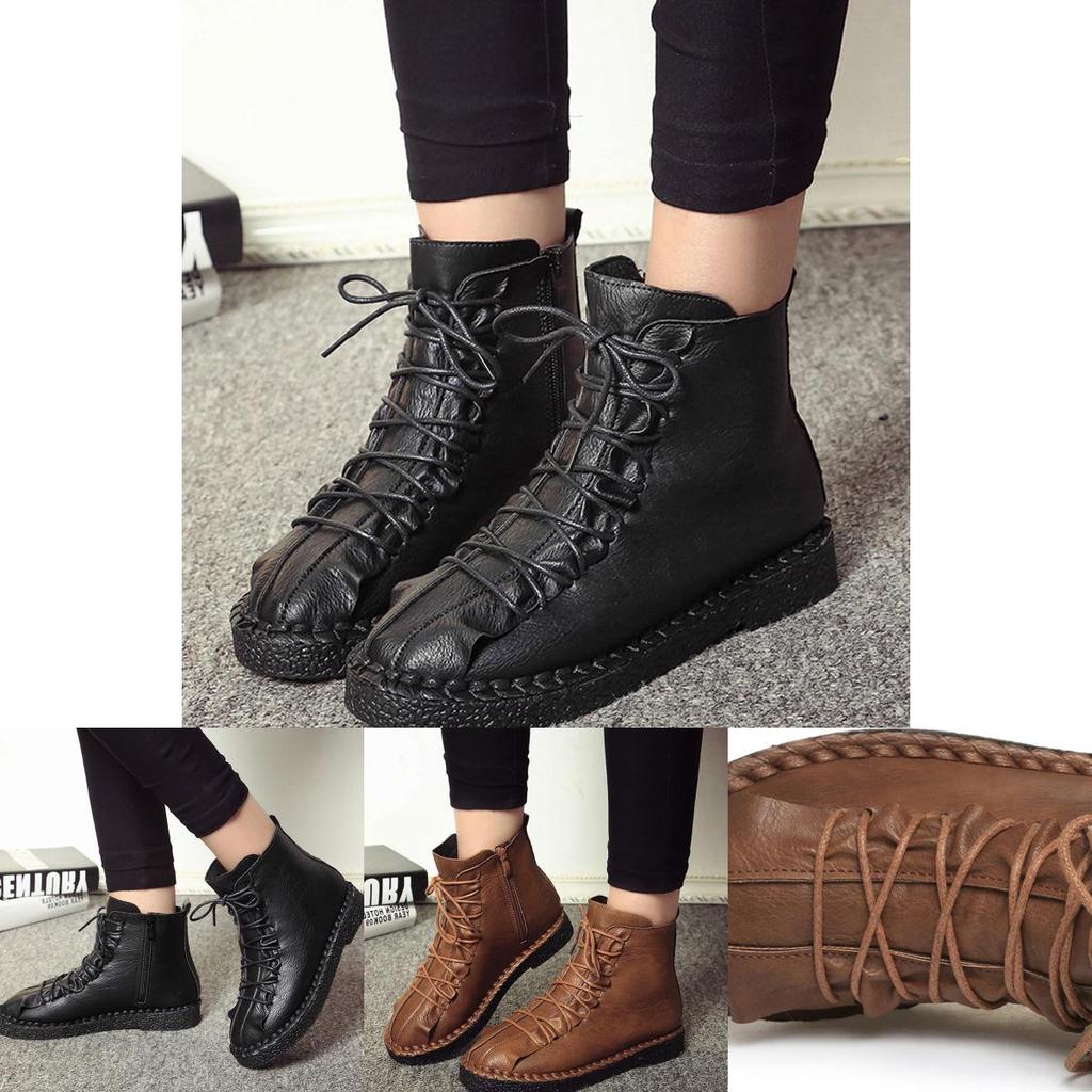 Casual Pu Women Leather Lace Up Combat Punk High Top Ankle Boots Boots Martin