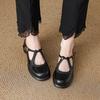 Krazing Pot Cow Skin Round Toe Size 42 Thick Round Med Heels Slip on Platform Mules Gladiator Autumn Pumps