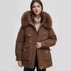 Damen Parkas 2026 Winter Damen Baumwolljacke Pelzkragen Warme Mäntel mit Kapuze Damen Taillen Kordelzug Schlankmachender Wintermantel