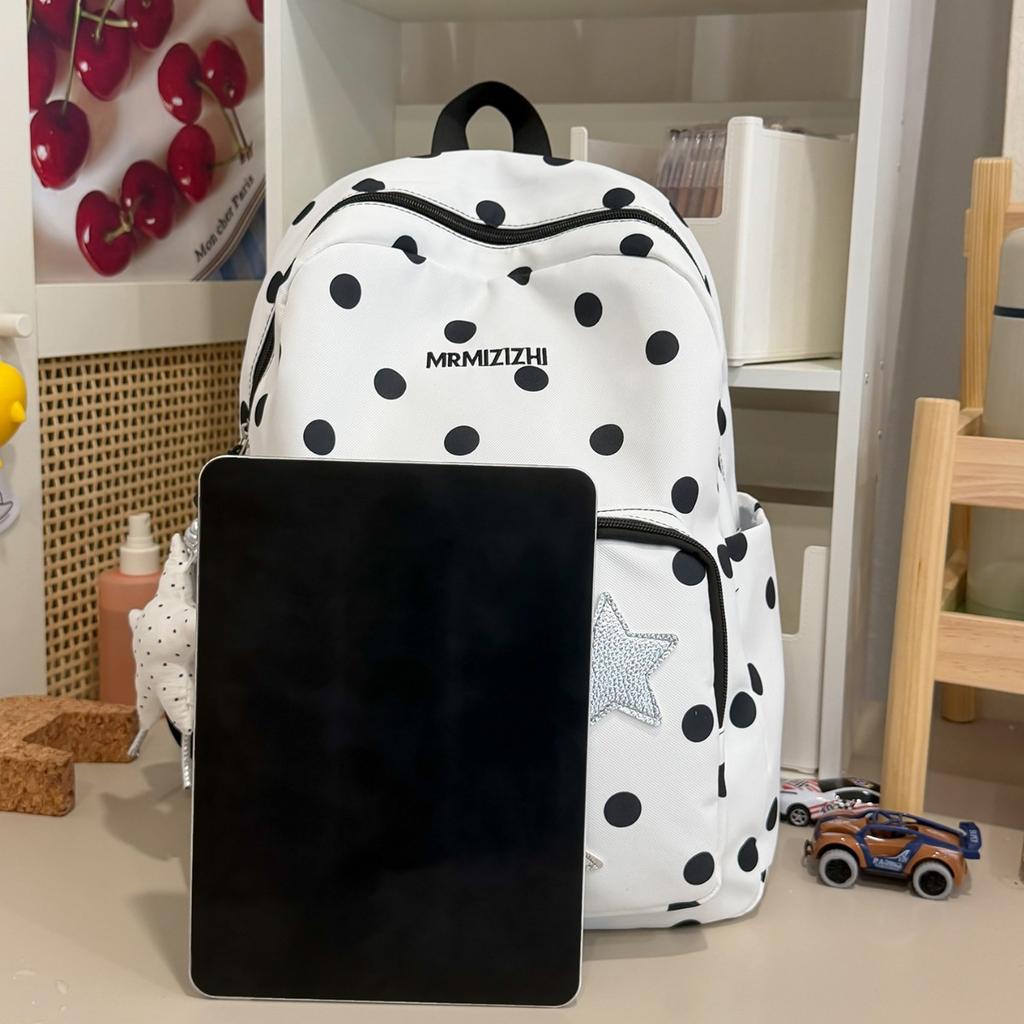 Schoolbag retro polka dot star embroidered backpack Korean ins junior high school schoolbag cute travel shopping double backpack