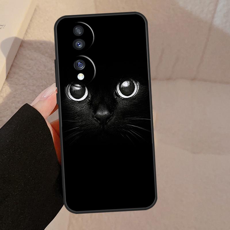 Black Cat Face Kitty For Honor Magic 7 Lite 6 5 V5 Case For Honor 400 200 Pro 90 70 50 X8a X8b X9a X9b X9c Cover