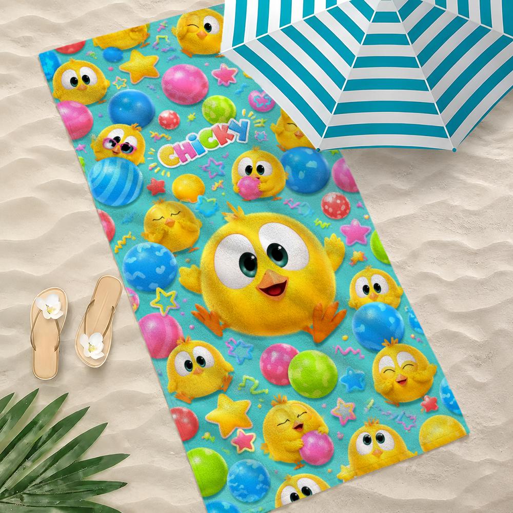 Cartoon Where's Chicky Towel Microfiber Beach Towel Quick Dry Absorbent Soft for Swimming Yoga Resort Travel Camping