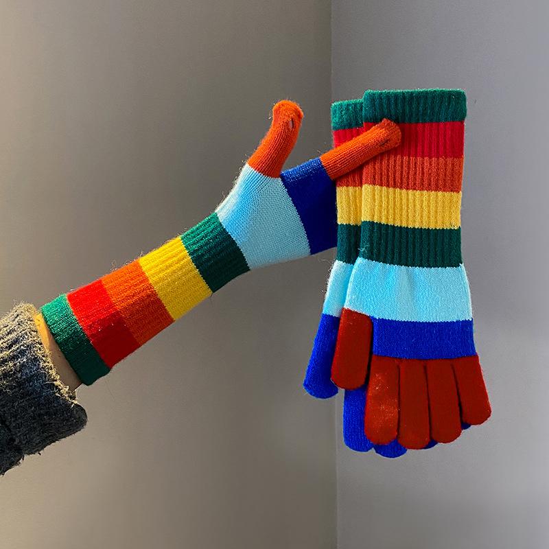 Autumn Gloves Plus Fleece Men's and Women's Fashion Jacquard Reverse Stitch Pineapple Winter Warm Glove Knitted Fingerless Glove